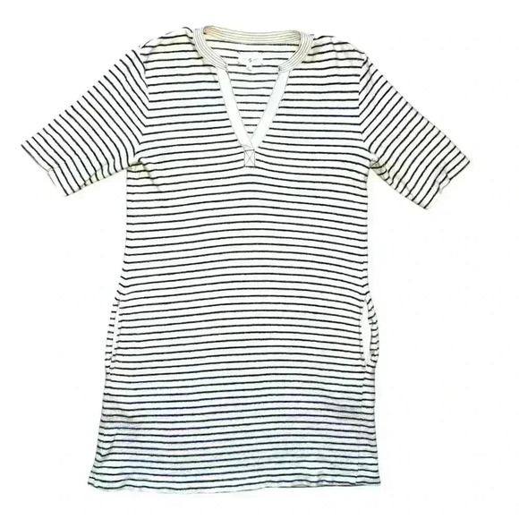 Lou & Grey Terry Cotton Shift Dress Small Navy & White Striped w/ Pockets Small - Picture 1 of 9
